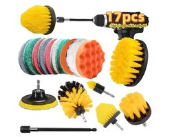 PolkaHome 17-delige Boorborstel Set – Elektrische Schrobborstels & Polijstpads met Verlengstuk – Voor Auto, Badkamer, Keuken, Tegels, Douche, Vloeren, Velgen & Meer – Herbruikbare Opzetstukken