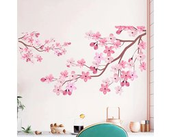 PolkaHome 2x Muurstickers Roze Kersenbloesem – Cartoon Bloemen PVC Wanddecoratie – Zelfklevende Muurschildering voor Slaapkamer, Kinderkamer, Klaslokaal, Woonkamer – 29.97x39.88 cm