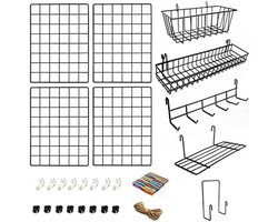 PolkaHome 4-Delig Wandrek Set met Accessoires | Inclusief Manden, Briefsorteerder, Rekje en Hakenrek | Fotorek | Memobord Industrieel Design | Voor Studentenkamer, Keuken, Gang, Woonkamer, Studeerkamer, Badkamer, WC