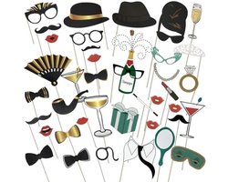 PolkaHome 40 stuks fotobooth accessoires set - Bruiloft, verjaardag, feestdecoratie - Grappige fotobooth rekwisieten - Inclusief bamboestokjes en stickers