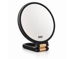 PolkaHome 50x Vergrootglas Handspiegel - Dubbelzijdig 1X/50X - Opvouwbaar & Compact - Make-up Spiegel voor Onderweg - Zwart