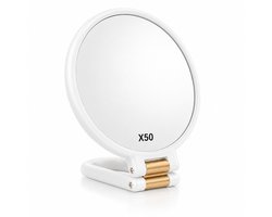 PolkaHome 50x Vergrootglas Spiegel - Dubbelzijdig 1X/50X Vergroting - Compacte Handspiegel met 360° Verstelbare Handgreep, Opvouwbaar, Geen Batterij - Voor Make-up, Gezichtshaar & Wenkbrauwen