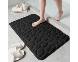 PolkaHome Badmatten antislip traagschuim badkamermat badtapijt douchemat koraal fleece zachtheid zeer absorberend wasbaar badkamertapijt badmatten voor badkamer keuken ingang 40x60 cm Zwart