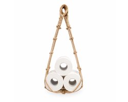 PolkaHome Boho Chic Touw Wanddecoratie Opberg Organizer met Toiletrolhouder - Veelzijdige Stoffen Zak voor Diverse Ruimtes, Rustieke Boheemse Wanddecoratie voor Thuisorganisatie