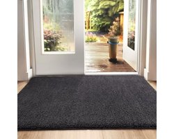 PolkaHome Deurmat, Antislip Binnen- en Buitentapijt, Super Absorberend Entree Mat, Machinewasbaar, Zacht Vloerkleed, Zwart-Grijs, 50 x 80 cm