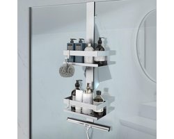 PolkaHome Doucherek Hangend, Roestvrijstalen Douchemand, Doucheplank Zonder Boren, Frameloze glazen deur, opgehangen binnen 12 mm (zilver)