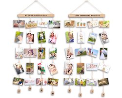 PolkaHome Fotolijst, voor aan de muur, perzik, foto's, met fotohouder, klemmen, decoratie voor huis en cadeau voor bruiloft, verjaardag, 2 stuks, met alfabet- en cijferstickers)