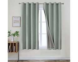 PolkaHome Gordijnen, set van 2 stuks, 100% verduisterend, thermisch isolerend, ondoorschijnend, met inslagringen, anti-uv, voor slaap- en woonkamer, salie groen