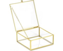 PolkaHome Gouden Opbergdoos met Deksel - Rechthoekige Glazen Sieraden Doos - Vintage Decoratie