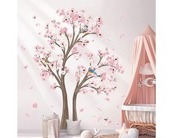 PolkaHome Grote Kersenbloesem Boom Muursticker - Roze Bloemen Tak Wanddecoratie voor Slaapkamer, Woonkamer en Kinderkamer (Hoogte: 151cm)