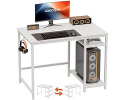 PolkaHome Home Office Game Tafel met Houten Opslagrek, Kleine Computer Office Tafel met Splicing Board Moderne Computer Tafel, Studie en Schrijftafel, 100x50cm, Wit