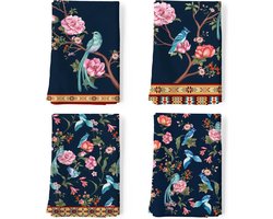PolkaHome ® Keukendoeken Katoenen Set van 4 Theedoeken 100% Katoen Retro Bloemen Vogels Keukendoekenset Multifunctioneel Hoge Kwaliteit Keuken Drooghanddoek Rek Handdoeken 50 x 70 cm