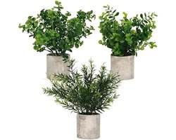 PolkaHome Kunstmatige Eucalyptus Planten Set van 3 - Groene Nep Planten in Potten voor Binnenhuisdecoratie - Kantoor, Huis, Keuken, Badkamer, Tafel Decor