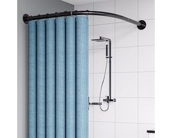 PolkaHome L-vormige douchegordijnstang, verstelbaar, roestvrij staal, zwart, zonder boren, voor badkamer, douchecabine of kledingwinkel, 70-95 cm x 70-95 cm
