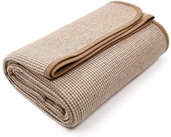 PolkaHome Merino Wollen Deken - Extra Groot, Warm en Zacht - Ideaal voor Camping, Picknick en Buitenactiviteiten - Wasbaar - Geschikt voor Alle Seizoenen - 150x190 cm - Geel