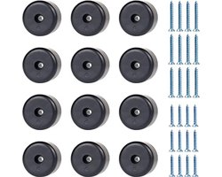 PolkaHome Meubelpoten Rond 12 stuks - Zwarte Meubelpoten Ø 40 mm x H 25 mm - Inclusief 24 Schroeven - Stevige Kunststof Kastvoeten voor Banken, Tafels, Stoelen en Bedden