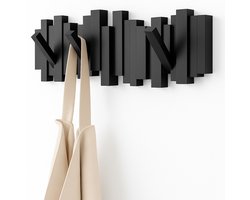 PolkaHome Moderne en ruimtebesparende wandkapstok – Sticks met 5 uitklapbare haken voor jassen, tassen, sjaals en meer – Strak en stijlvol design in zwart.