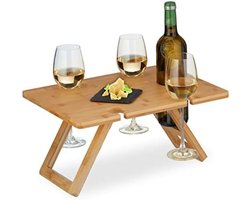 PolkaHome Opvouwbare Wijntafel - Bamboe Dienblad met Houder voor 4 Wijnglazen en 1 Wijnfles - Handige Bijzettafel voor Picknick of Woonkamer - Afmetingen 20x40x30 cm
