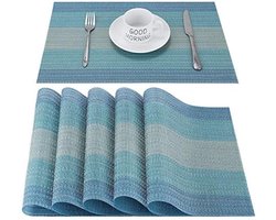 PolkaHome Placemat Set van 6, Antislip Tafelmatten, Warmte-Isolerend, Vlekbestendig, Gemakkelijk Schoon Te Maken, 45cm x 30cm (Blauw)