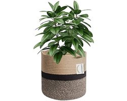 PolkaHome Plantenmand met voering, geweven plantenpot voor 11 inch plantenbakken, opvouwbare katoenen touw jute mand voor binnen, multifunctionele opbergmand - Khaki
