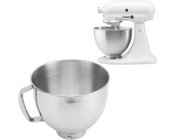PolkaHome Plus - Roestvrijstalen mengkom met handvat voor KitchenAid keukenmixers - Vaatwasmachinebestendige kom - Mixeraccessoires - Vervangingskom voor Classic 4.5Q & Artisan 5QT serie - Duurzame kom voor thuisbakkers.
