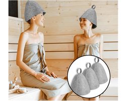 PolkaHome Saunahoed vilt sauna, 3 stuks grijze saunamuts, saunamuts, vilten kap, vilten kap, draagbare sauna voor dames en heren, vilten sauna-hoed, muts saunamuts, saunaket, saunahoed van wolvilt tegen hitte