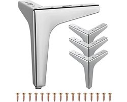 PolkaHome Set van 4 Moderne Driehoekige Metalen Meubelpoten voor Kast, Bank, Stoel - 17 cm - Zilver