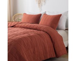 PolkaHome ® Sprei voor herfst en winter, 170 x 225 cm (met 1 kussensloop), knuffeldeken, pluizige deken, ultra zachte bankdeken voor alle seizoenen, woondeken, dekbed van microvezel, baksteenrood