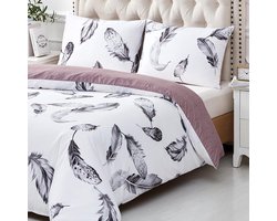 PolkaHome ® Ultrazachte microvezel bedrukt dekbed instellen met 1 kussensloop - kreukvrije stof omkeerbare deken - hoekstropdassen ritssluiting sluiting 100% polyester beddengoed