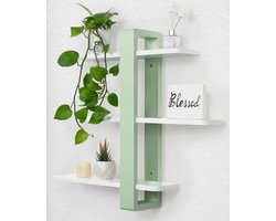 PolkaHome Witte en Groene Grenen Zwevende Wandplanken Set - 3 Laags Verstelbare Planken voor Woonkamer, Slaapkamer of Kantoor - 50 cm - Wanddecoratie voor Planten, Foto's en Boeken