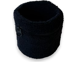 Pols Zweetbandjes - Zwart (6 cm) Inc. Opbergvakje met rits
