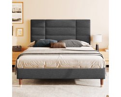 Polsterbed Dubbelbed 140x200cm - Gepolst kopstuk, linnen, donkergrijs (zonder matras)