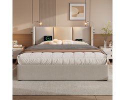 Polsterbed Dubbelbed 160x200cm - Opbergruimte, USB, leeslamp, linnen, lattenbodem (zonder matras)