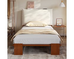Polsterbed Eenpersoonsbed Kinderbed 90x200 cm - Gepolsterde rugleuning Klittenband fixatie Stabiele lattenbodems Bredere poten - Dennen+Schuim+Multiplex Donkerbruin
