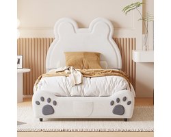 Polsterbed in beer vorm - 90x200 cm - Eenpersoonsbed - Huidvriendelijk velours - Wit