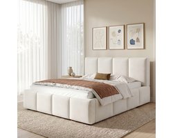 Polsterbed Tweepersoonsbed 180x200 cm - Met Lattenrost - Gepolsterd Hoofdeinde - Beige Chenille