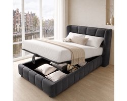 Polsterbett 90 x 200 cm Grau met pneumatisch Stauraumsysteem - Kinderbed geschikt voor Kinderen & Jongeren