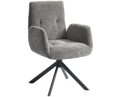 Polstersessel 60 x 61 x 88 cm, Donkergrijs, Polyester, Draaifauteuil Accentstoel Loungestoel, 360° Draaibaar, Tot 120 kg, Knopenhechting, Dikke Bekleding, Stalen Poten, Verstelbare Voetjes, Comfortabele Zitting, Voor Woonkamer en Slaapkamer