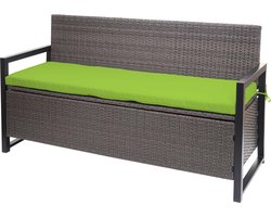 Poly-rattan 3-zitsbank MCW-F39, tuinbank kistbank, opbergvak opbergkussens zitting ~ grijs-gevlamd, kussens groen