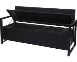 Poly-rattan 3-zitsbank MCW-F39, tuinbank kistbank, opbergvak zitkussens ~ antraciet, grijze kussens