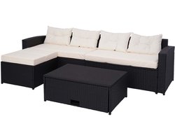 Poly-rattan set MCW-J34, balkon/tuin/lounge set Bank, opbergvak ~ zwart, kussens crème-beige