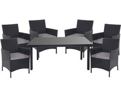 Poly rotan set Halden, tuinmeubelen balkonset zitset ~ antraciet, antraciet kussens