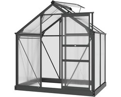 Polycarbonaat Kas – Tuinkas – Serre – Groentekas – Kweekkas – Aluminium Frame – Dubbelwandig Polycarbonaat – 2,51 m² – UV-Bestendig – Versterkte Basis – Schuifdeur – Goot – Grijs