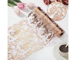 Polyester tafelloper met metalen decoratie, geschikt voor feesten, vieringen, verjaardagen, bruiloften, Kerstmis, babyborrels, doe-het-zelf-evenementen, enz. (1 stuk)-Roségoud-28cm*2.75m