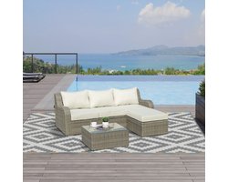 Polyrattan Garden Furniture Set voor 3 personen die tuin set met bijzettafels kussen aluminium lichtgrijs+beige