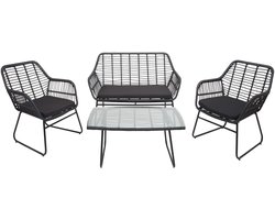 Polyrattan garnituur MCW-G17a, tuinset zitgroep stoel, touw ~ antraciet, bekleding antraciet zonder sierkussens