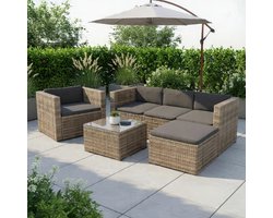 Polyrattan Lounge Set 4-5 Personen Punta Cana L Tuinmeubelset met Tafel 61x61x37 cm, Sofa, Fauteuil, Hocker, Kussens & Afdekhoes – Weerbestendige Tuin & Balkon Loungeset – Urbanhome