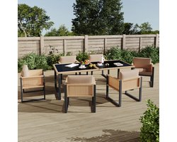 Polyrattan Tuin Eettafelset - 6 Personen - Afneembare Stoffenhoezen - Tuinmeubelen