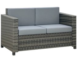 Polyrattan Tuinbank - 2 Zits - Rotanbank - Tuinmeubelen - Zitbank met Armleuningen en Kussens - Tuinligstoel - Balkonbank - Lounge Bank - Buitenbank - voor Tuin, Balkon en Terras - Metaal- Grijs