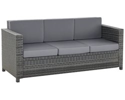 Polyrattan Tuinbank - 3 Zits - Tuinmeubelen - Zitbank met Armleuningen en Kussens - Tuinligstoel - Balkonbank - Lounge Bank - Buitenbank - voor Tuin, Balkon en Terras - Rattan Tweezitsbank - Grijs